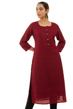 Soch Womens Maroon Georgette Kurta With Self Embroidery And Sequins
