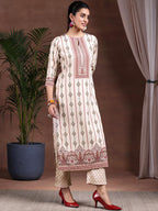 Libas Womens Printed Crepe Straight Kurta With Palazzos
