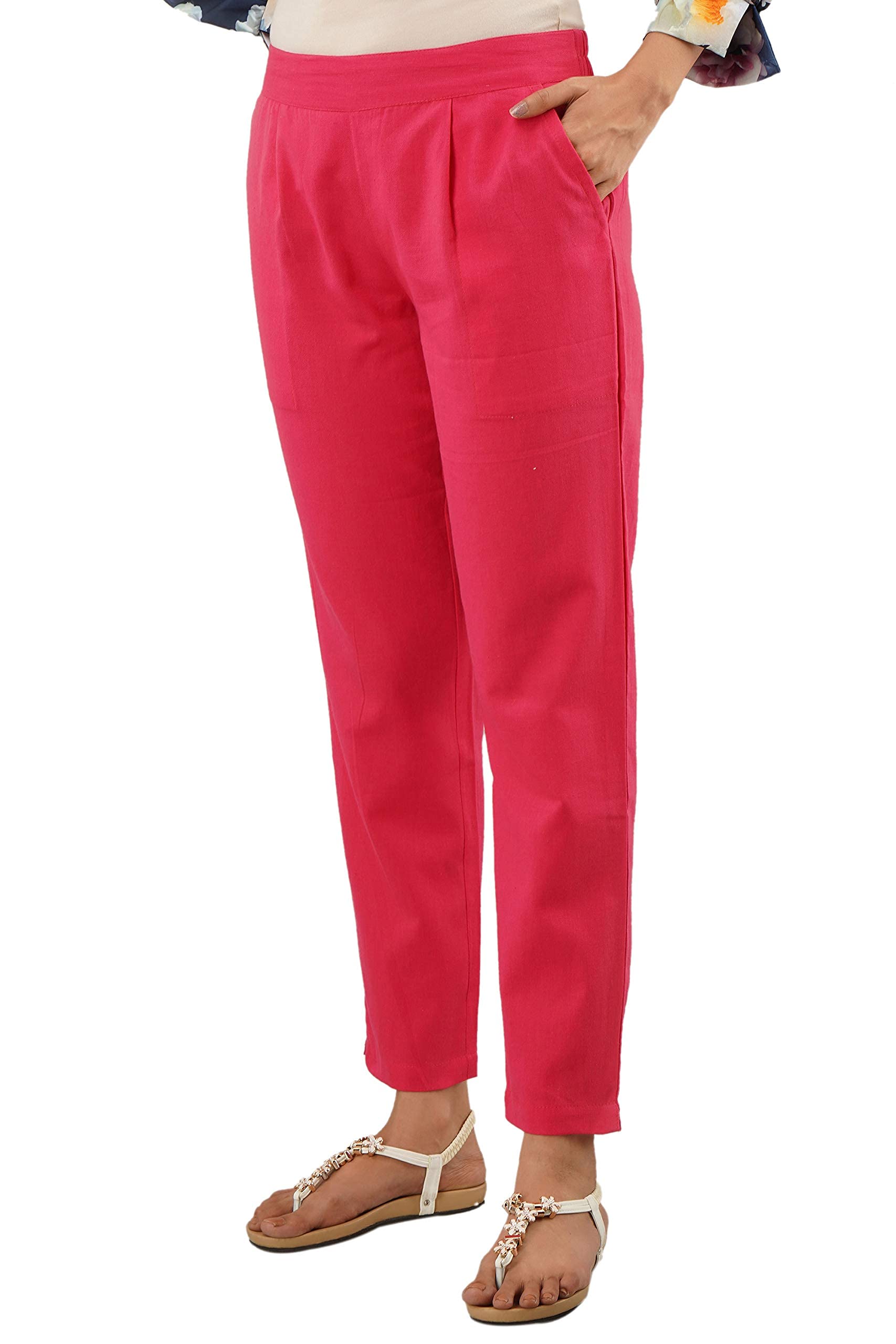 Digital Shopee Women Cotton Trouser Pant Regular Fit For Office School Formal Casual Daily Use Pink