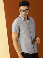 Thomas Scott Spread Collar Slim Fit Solid 100% Cotton Half Sleeve Shirt for Mens Black