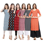 Pinkmint Women'S Crepe Digital Print Straight Kurta [Pack Of 6](Qv-331-330-337-347-349-354-Xxl)
