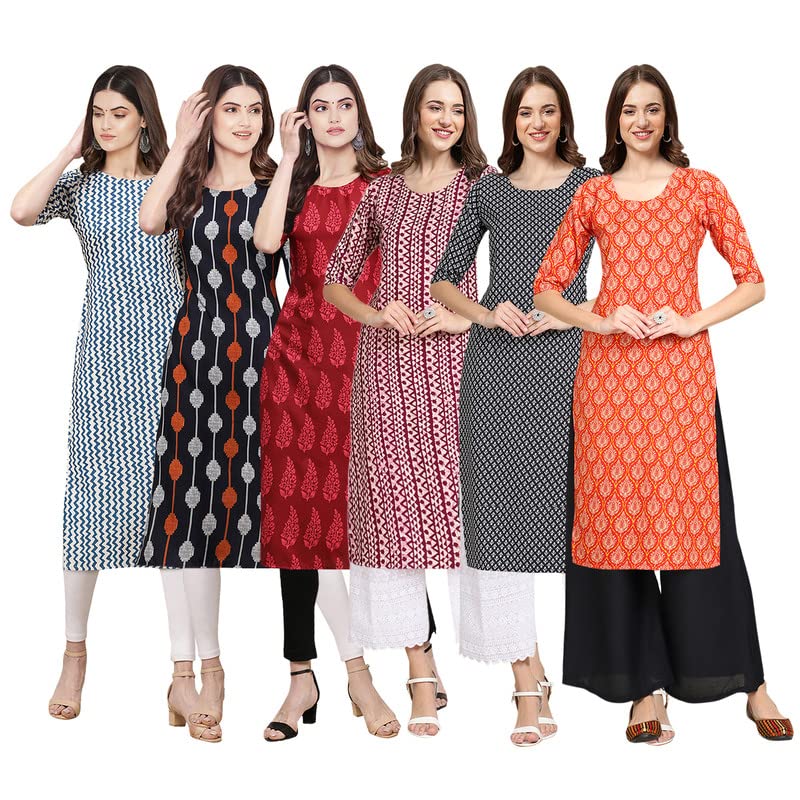 Pinkmint Women'S Crepe Digital Print Straight Kurta [Pack Of 6](Qv-331-330-337-347-349-354-Xxl)