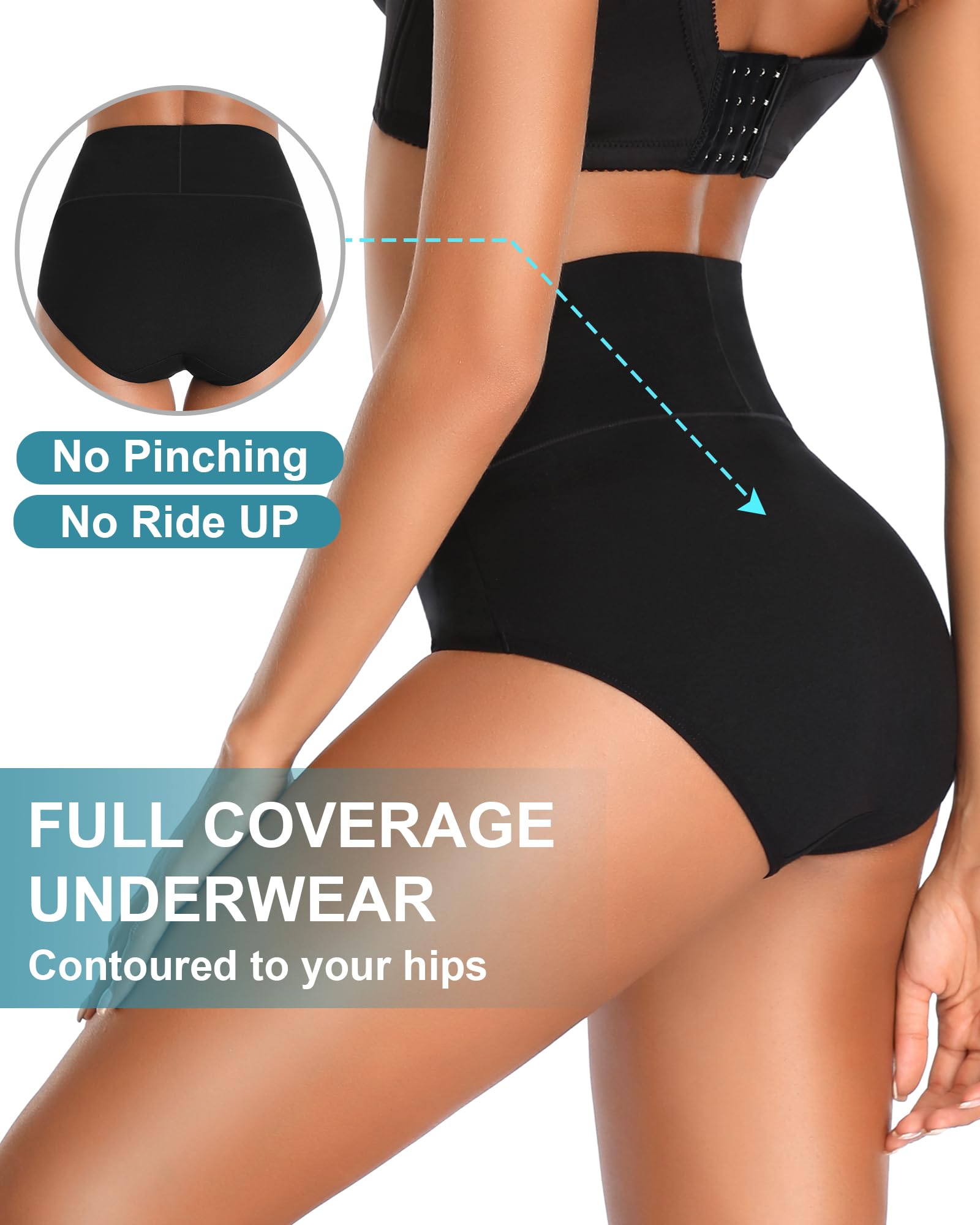 OUENZ Tummy Control Underwear Cotton High Waisted Panties Soft Breathable Full Coverage Ladies Postpartum Briefs Multi Pack