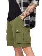 The Souled Store Solids: Military Olive Men and Boys Drawstringed Knee Length Polyester Cargo Shorts