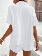 Shasmi Women & Girls White Solid Color Button Front Vacation Solid Texture Short Sleeve Loose Fit Drop Shoulder Pocket Shirt and