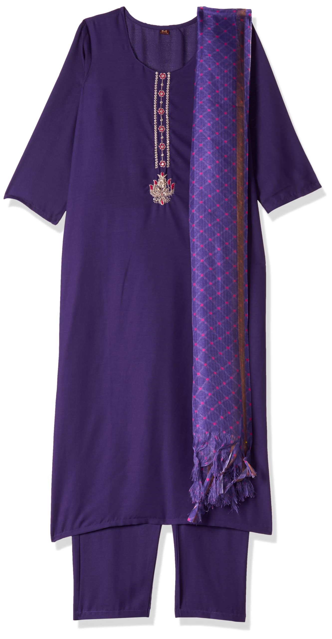ANNI DESIGNER Womens Cotton Blend Straight Solid Kurta with Pant & Dupatta (Marg Purple_XXL_Purple_XX-Large)