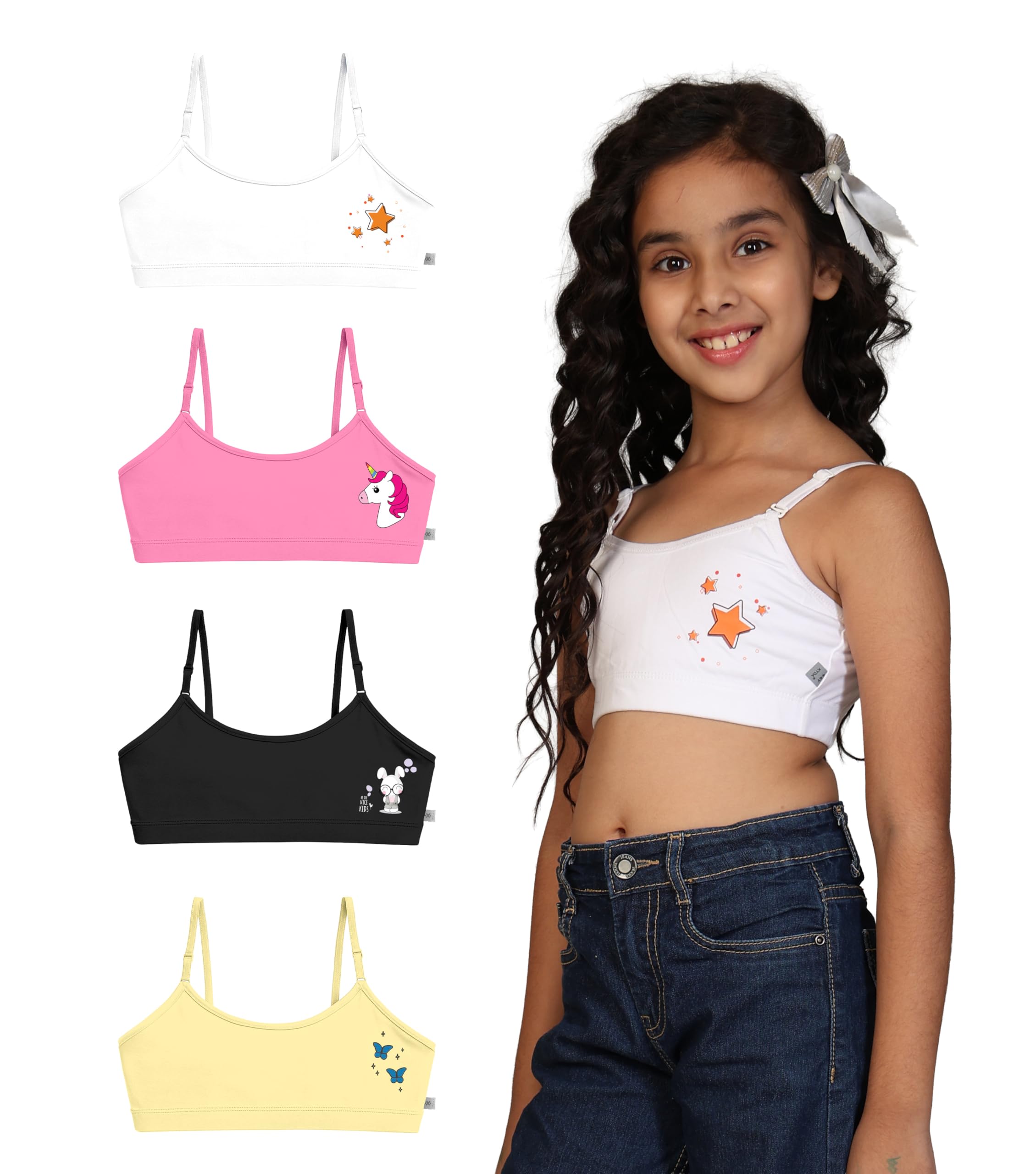 Kyda Kids Girls Antibacterial Printed Cotton Non Padded, Beginners Bra For Girls