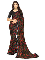 rangita Women Floral Printed Georgette Saree With Blouse Piece - Black (SIZE 5.5 MTR)