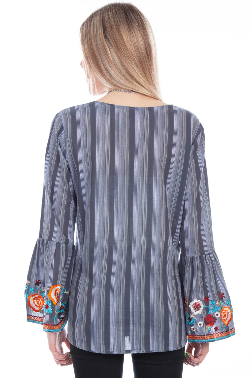 Y/D STRIPE BLOUSE W/EMBROIDERY