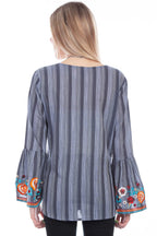 Y/D STRIPE BLOUSE W/EMBROIDERY