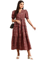 ANNI DESIGNER Womens Cotton Blend A-Line Printed Dress (CAM11 Maroon-Nw_S_Maroon_Small)