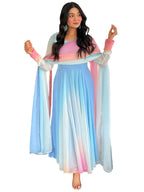 Gosriki Women'S Georgette Anarkali Solid Kurta With Pant & Dupatta (Sade Sky-Vks02-Gs_L_Sky Blue_Large)