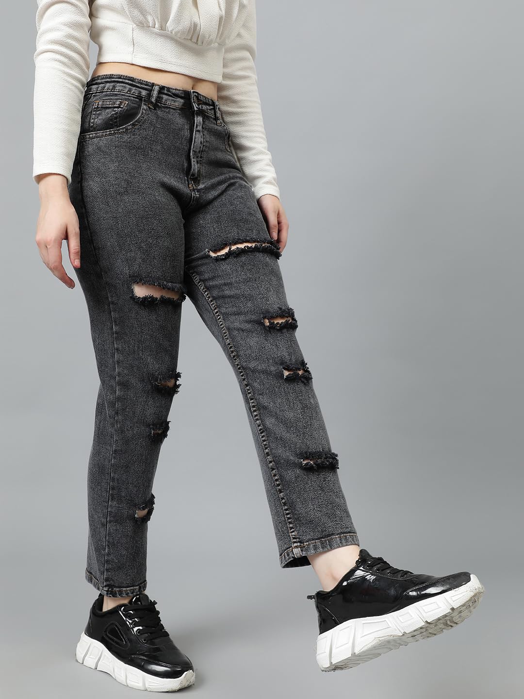 Kotty Women High Rise Cotton Lycra Distressed Jeans