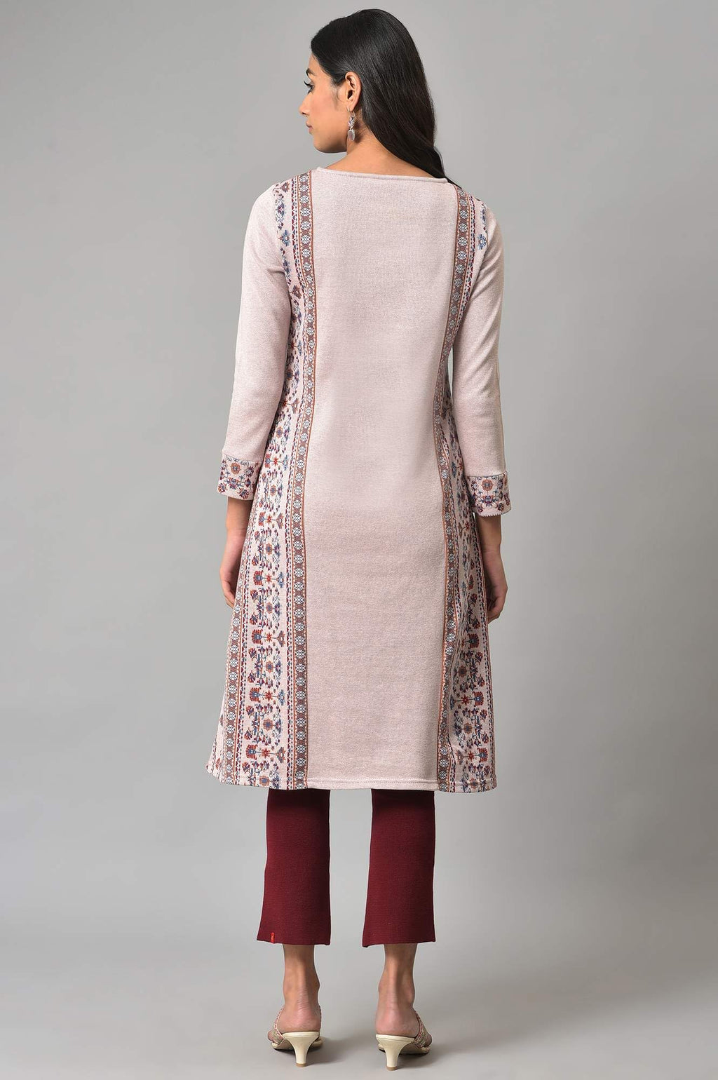 W For Woman Pink Panelled A-Line Winter Kurta
