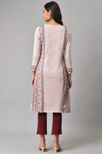 W For Woman Pink Panelled A-Line Winter Kurta