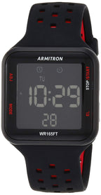 Armitron Sport Unisex 40/8417BRD Red Accented Digital Chronograph Black Perforated Silicone Strap Watch