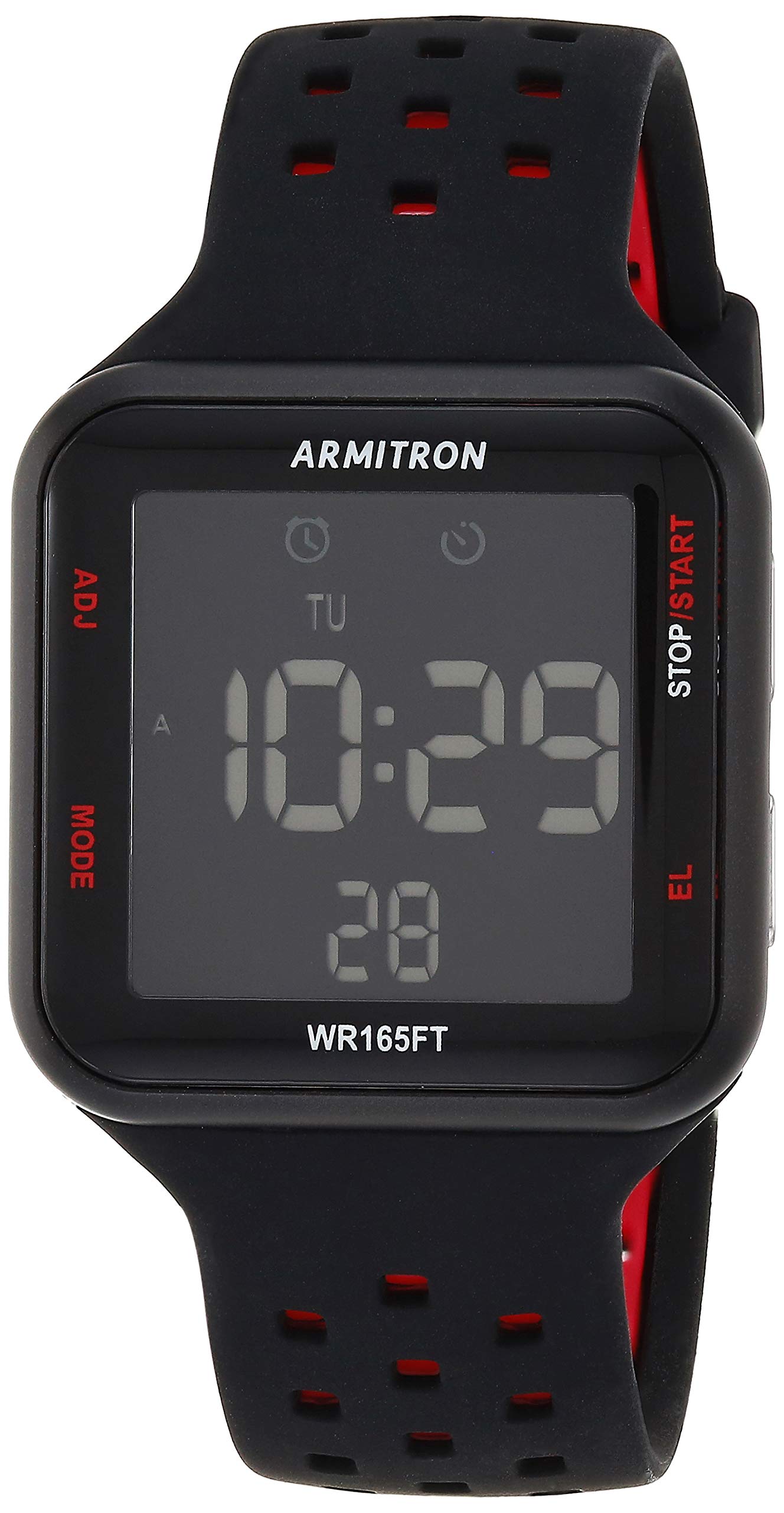 Armitron Sport Unisex 40/8417BRD Red Accented Digital Chronograph Black Perforated Silicone Strap Watch