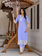 ANNI DESIGNER Ladies Cotton Blend Kurta with Trousers, azure, M
