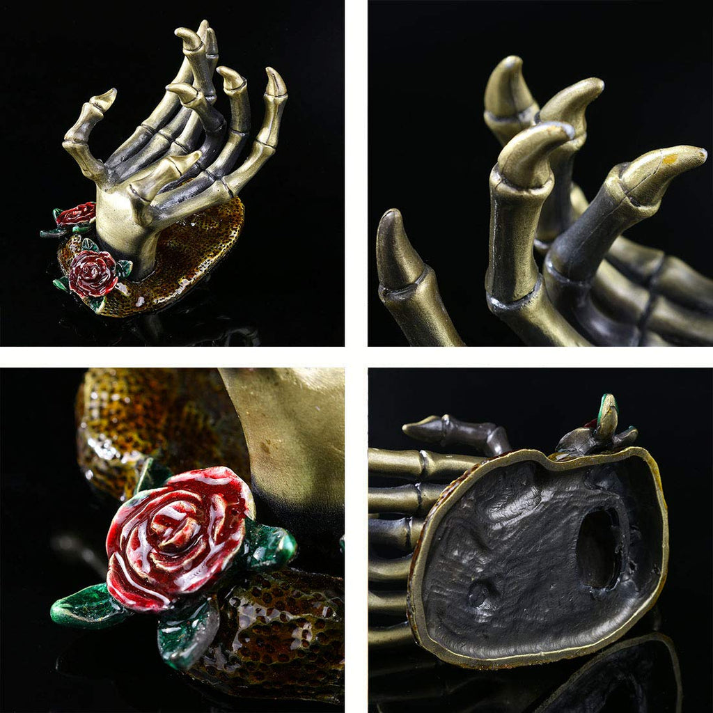 YU FENG Gothic Rose Skeleton Hand Jewelry Holder for Halloween Decor Rings Necklaces and Jewellery Accessories Hand Form Display