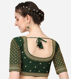Pujia Mills WomenS Cobra Silk Embroidery Coding Stone Work Half Sleeve Saree Blouse