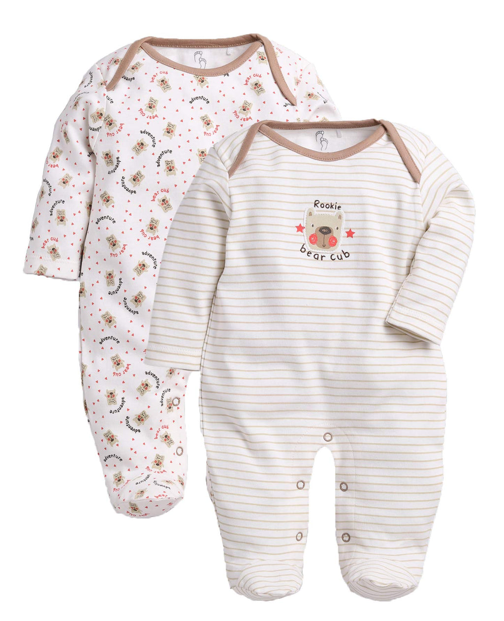 BabyGo Baby Romper 100% Cotton Rompers for New Born Baby|Sleepsuits for Baby Boys & Girls |Onesies| Infant Clothes|BEIGE| 0-3M| 