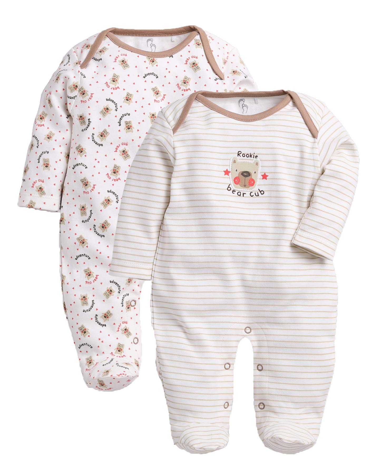 BabyGo Baby Romper 100% Cotton Rompers for New Born Baby|Sleepsuits for Baby Boys & Girls |Onesies| Infant Clothes|BEIGE| 0-3M| 