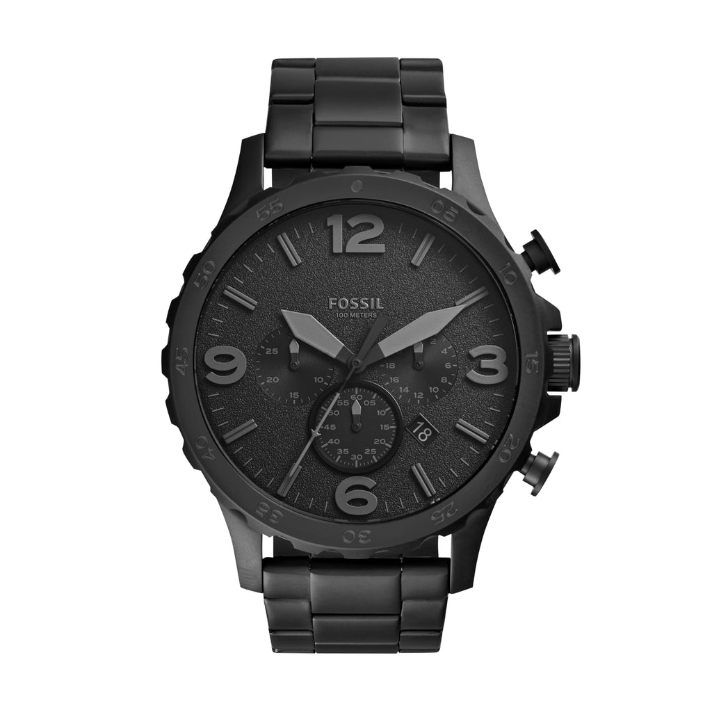 Fossil Men 's Nate Quartz Stainless Steel Chronograph Watch, Color: Black (Model: JR1401)