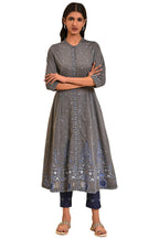 W For Woman Grey Flared Printed Kurta (Size: Xs)-23Few19285-120879