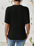 Trillmixa WomanS Waffle T Shirt With Round Neck Half Sleeves Solid Pattern Cutaway Collar Regular Fit And Standard Length Black