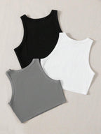 Toochki Tops for Woman | Spandex Top | Crop | Short | Western | for Jeans | Sleeveless | Stretchable | Pack of Three | Black-Whi