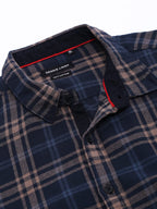Dennis Lingo MenS Slim Fit Checkered Casual Shirt (Navy Blue)