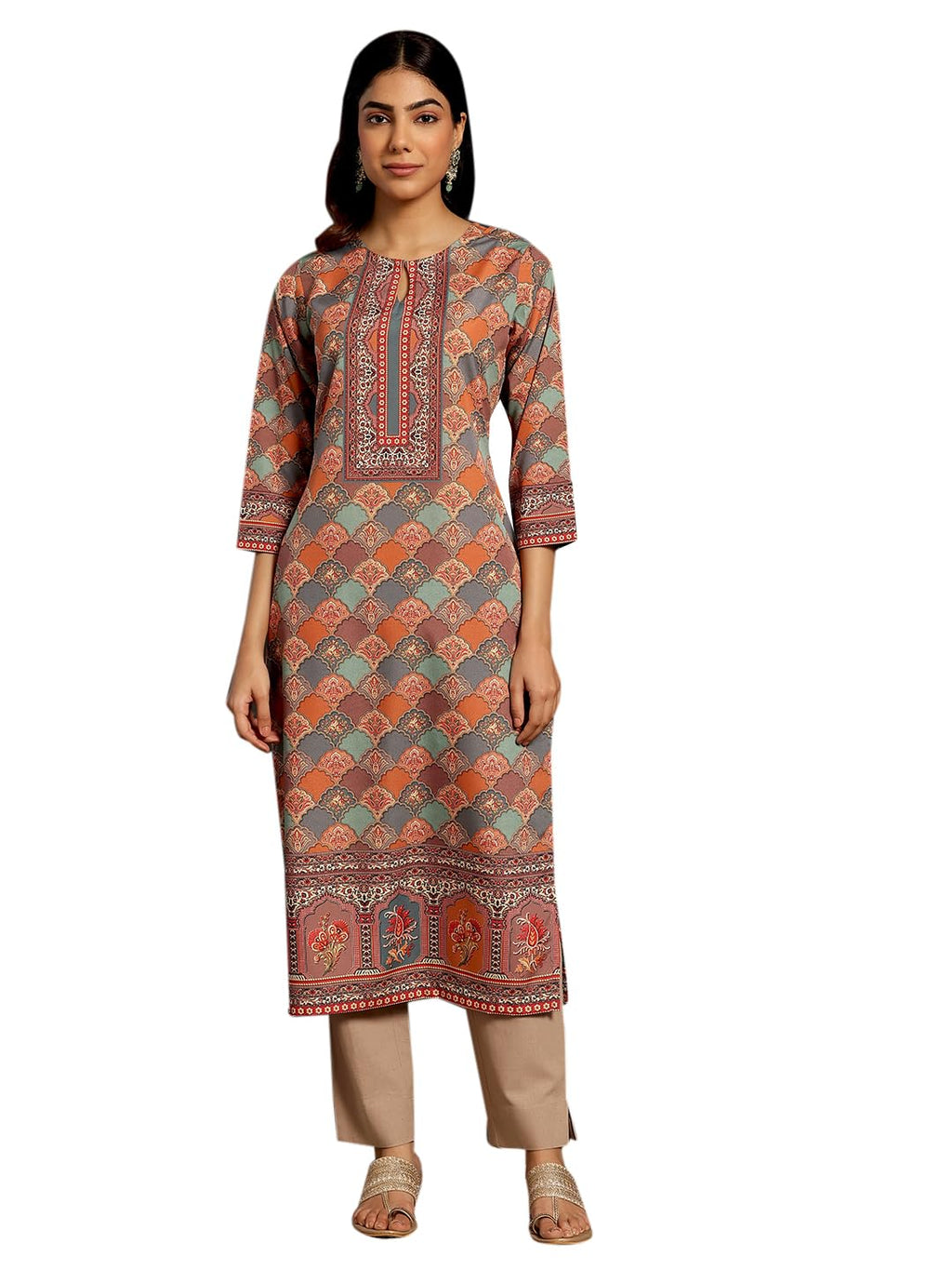 Libas WomenS Crepe Printed Straight Kurta (26553_Multicoloured