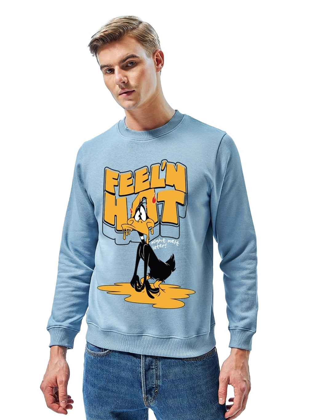 Bewakoof Official X Looney Tunes Merchandise Mens Graphic Print Oversized Sweatshirt_625411_Blue_XL