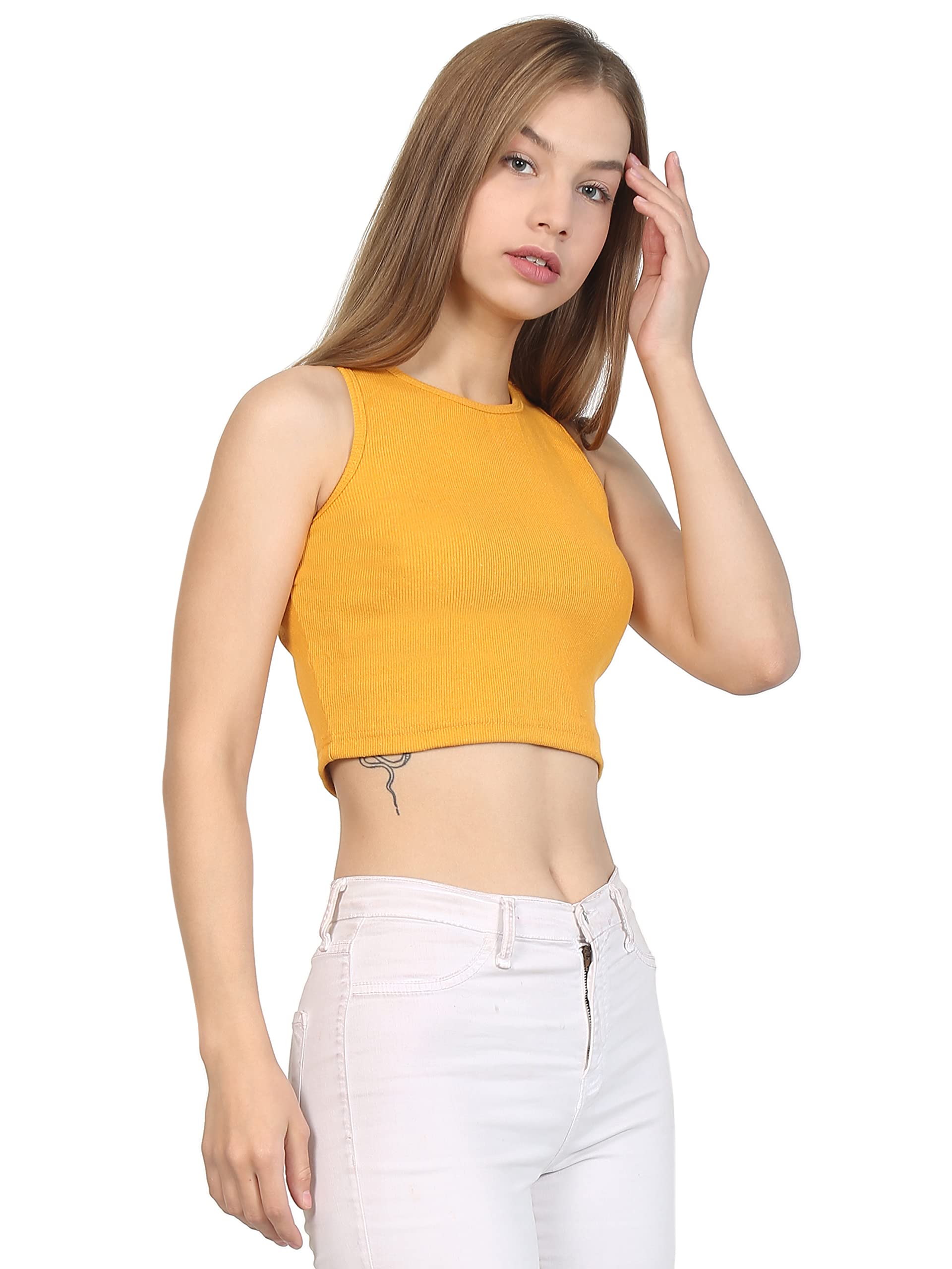 TAGAS Skinny Fit wome Western Tank Tops for Womens and Girls| (C5P-51_Yellow