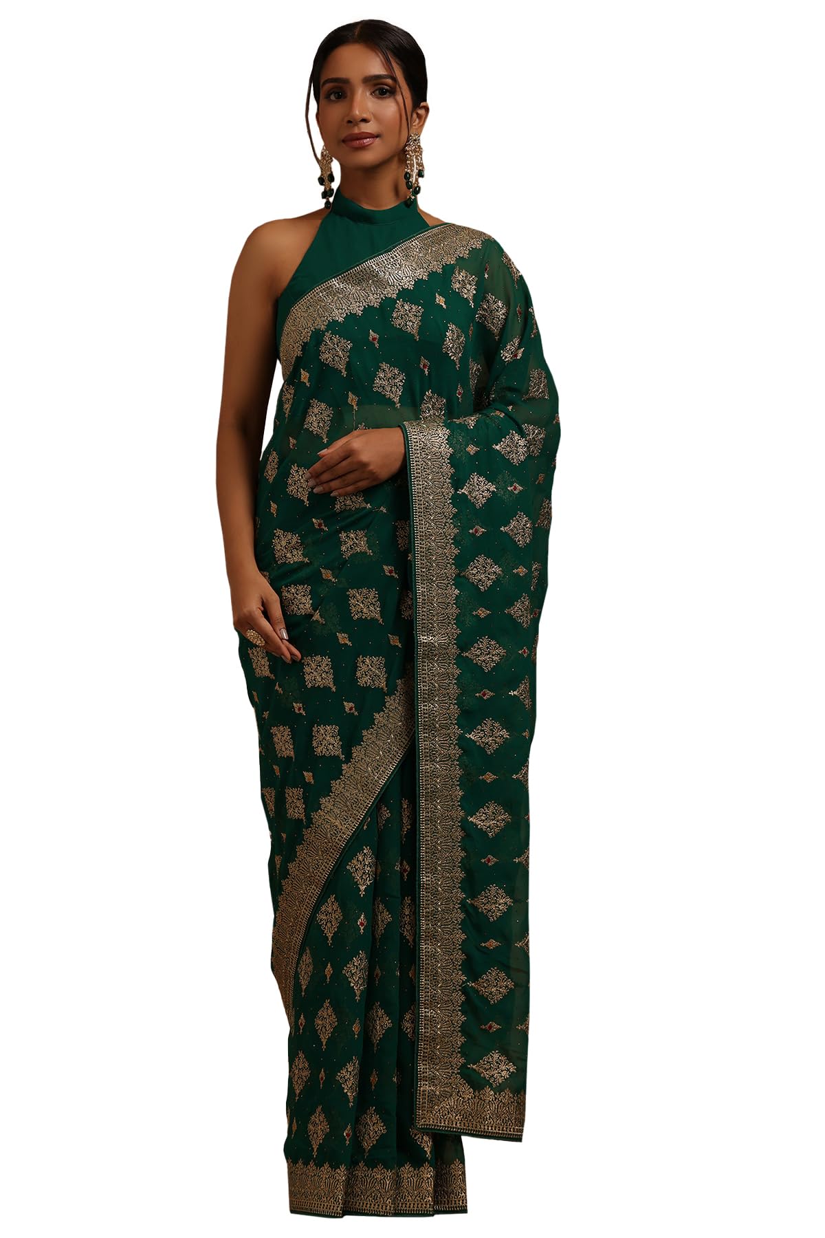 Soch Women Georgette Floral Zari Embroidered Saree with Work