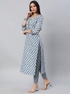 ANNI DESIGNER Womens Cotton Blend Straight Printed Kurta with Pant Set (Bitiya Blue_M_Blue_Medium)