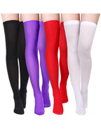 4 Pairs Women's Silk Thigh High Stockings Nylon Socks for Women Halloween Cosplay Costume Party Tights Accessory (Black, White, 