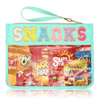 Siwara Snack Bags Clear Pouch Travel Makeup Bag Stoney Clover Chenille Letter Bags for Zipper Pouch Clear Cosmetic Bag Clear Tot