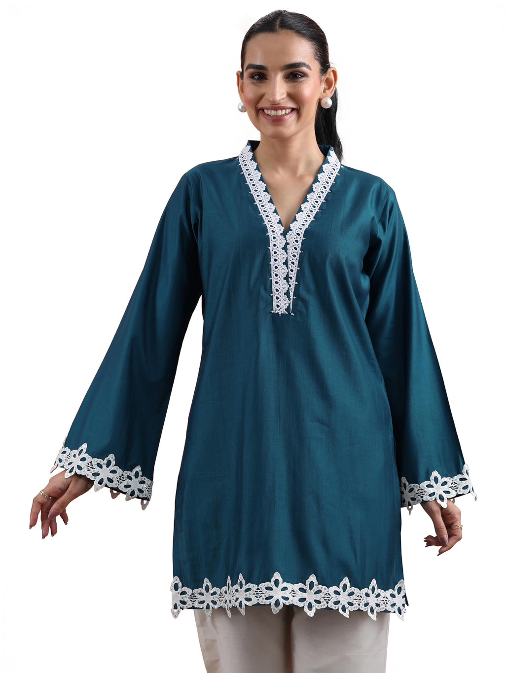 Libas Womens Solid Silk Blend Straight Kurti for Women Blue