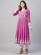 ANNI DESIGNER Womens Georgette Chikankari Embroidered Anarkali Kurti (Naav Pink-Nw2_XXL_Dark Pink_XX-Large)