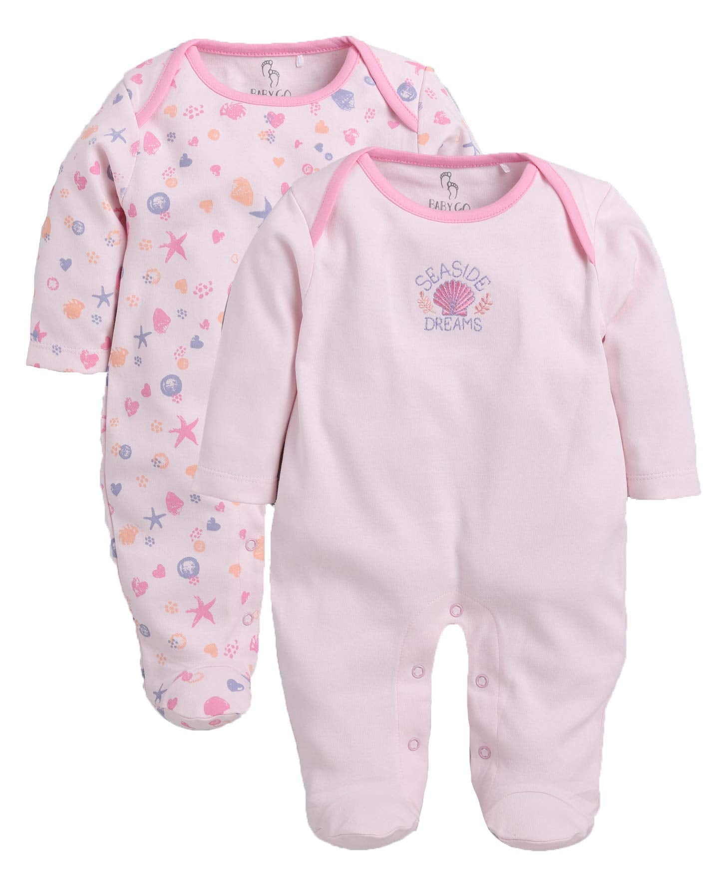 BabyGo Baby Romper 100% Cotton Rompers for New Born Baby|Sleepsuits for Baby Boys & Girls|Onesies|Infant Clothes|PINK| 0-3M| 3-6