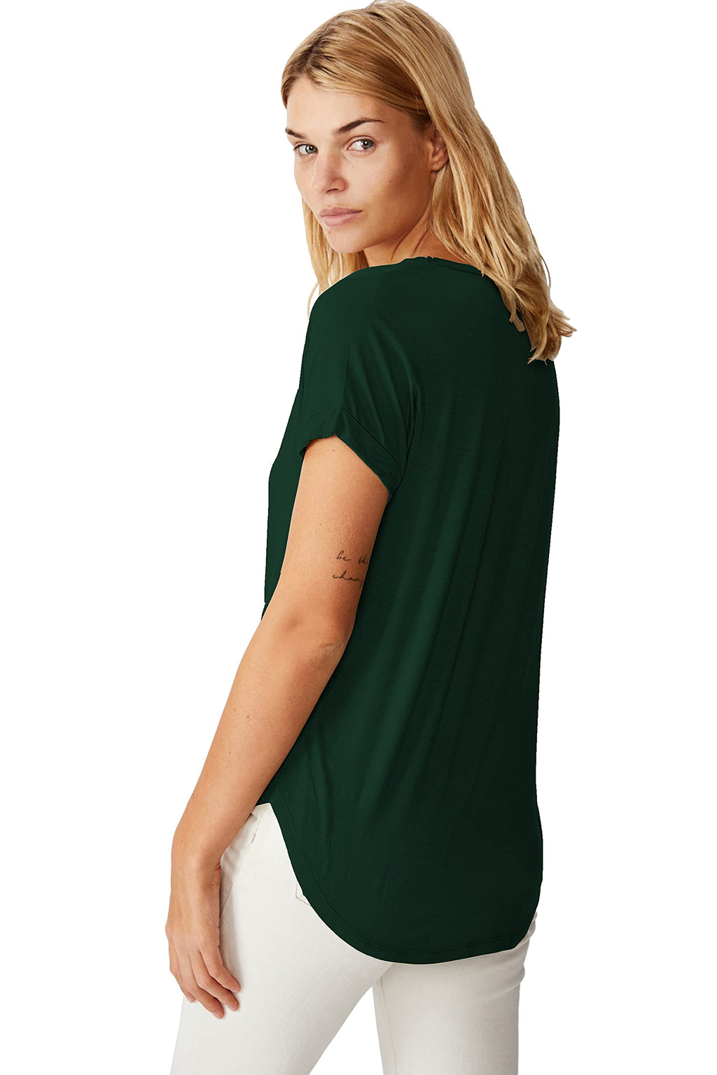 Fabricorn Combo Of Plain Bottle Green And Mustard Yellow V- Neck Up And Down Cotton Tshirt For Women (Bottle Green And Mustard Y