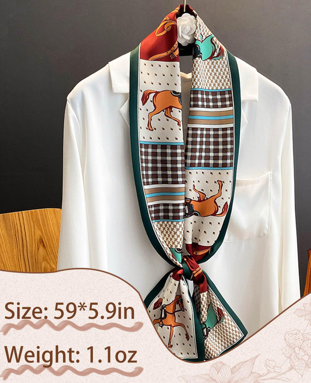 Clysoru Silk Neck Scarf Printed Scarves Head Women'S Fashion Oblique Angle Satin Scarfs For Bag Hair 59    X 5.9    (Green Horse