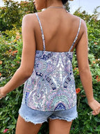 SMOWKLY Womens Casual Summer Spaghetti Strap Tank Tops Floral Print Cami Tank Top Sleeveless V Neck Strappy Top