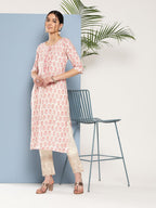 Libas WomenS Silk Printed Straight Kurta (26290_Peach