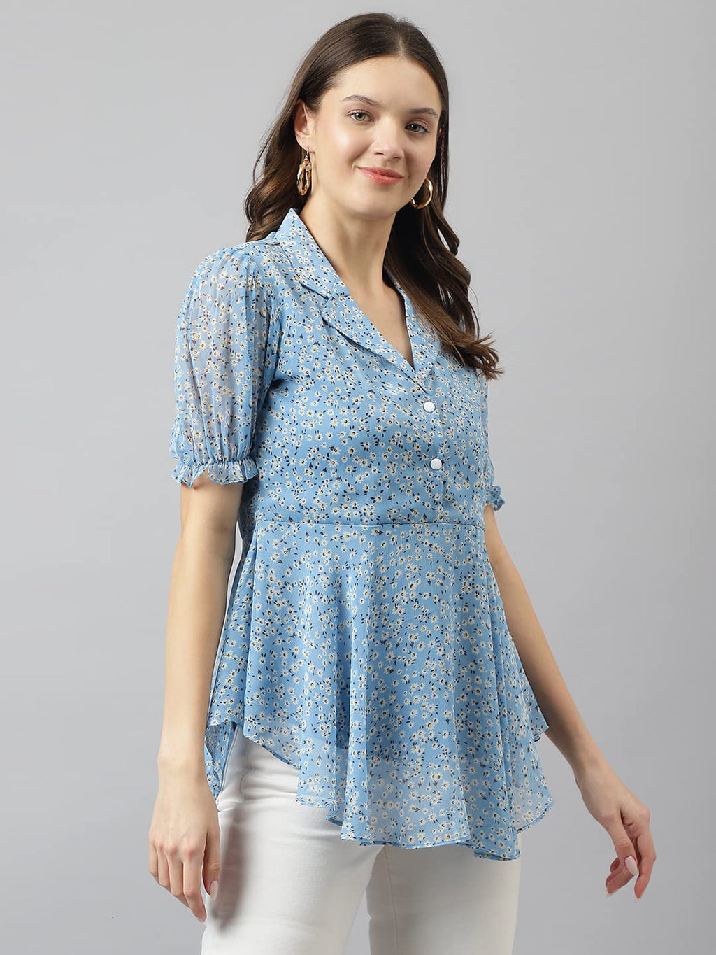 TOOCHKI Womens Floral Regular Fit Top (Toochki085-TP_Light Blue