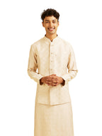 Manyavar MenS Art Silk Floral Embroidery Jacket Set (Beige,M)