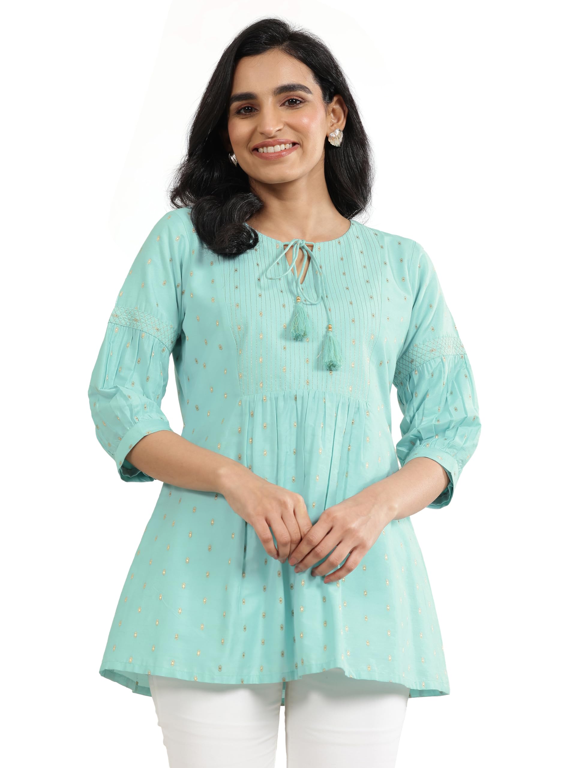 Libas Womens Woven Design Silk Blend A-Line Kurti For Women