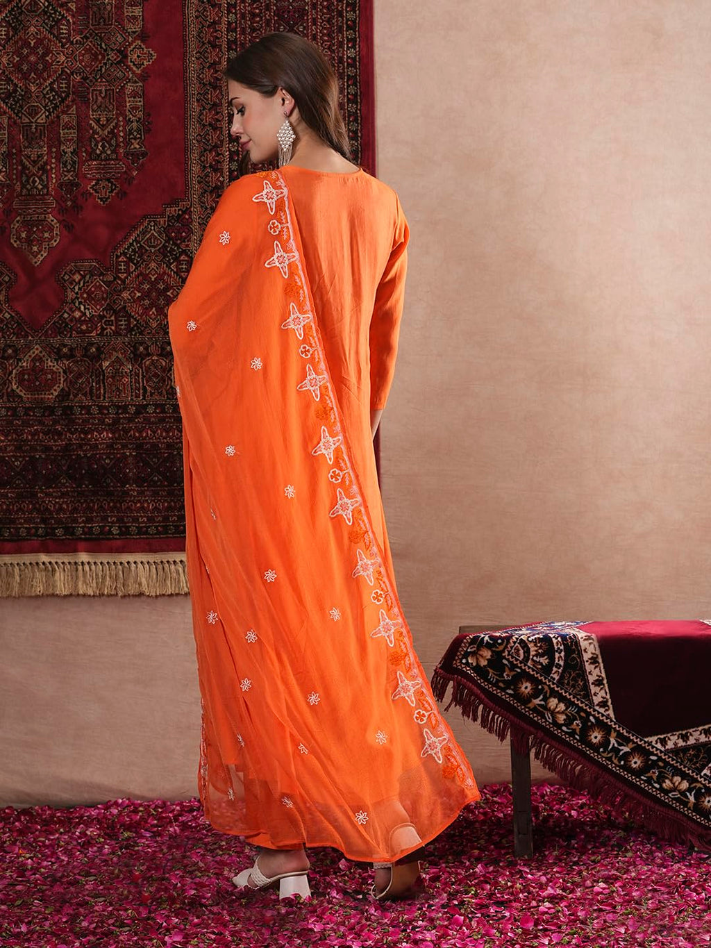 ANNI DESIGNER Womens Rayon Blend Anarkali Thread Work Kurta with Pant & Dupatta (ASHVTHAMA ORANGE-VKS07_3XL_Orange_XXX-Large)