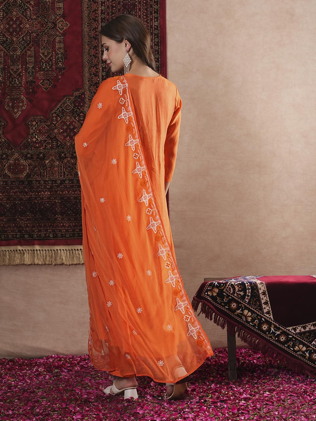 ANNI DESIGNER Womens Rayon Blend Anarkali Thread Work Kurta with Pant & Dupatta (ASHVTHAMA ORANGE-VKS07_4XL_Orange_XXXX-Large)